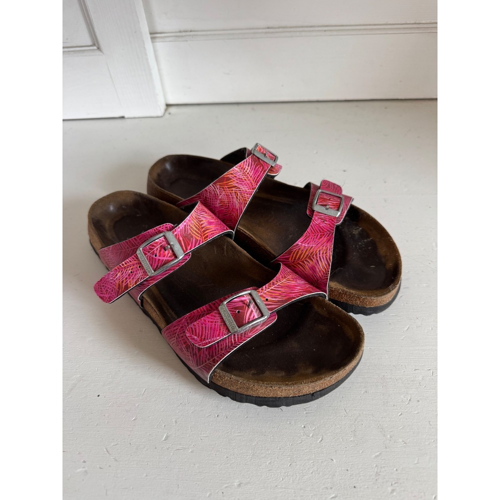 Birkenstock Papillio Sydney Pink tropical palm print sandals size 40